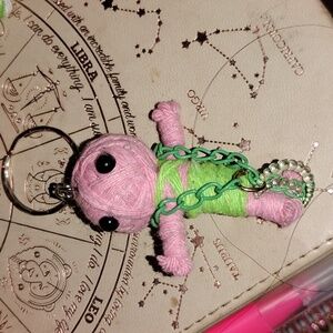Pink and Green Spooky Keychain Yarn Doll